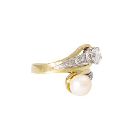 Ring mit Perle, Brillant von ca. 0,5 ct, - фото 1