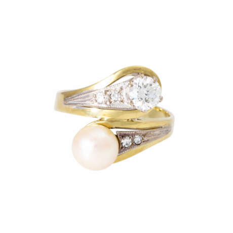 Ring mit Perle, Brillant von ca. 0,5 ct, - Foto 2