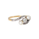 Ring mit Altschliffdiamant ca. 0,17 ct, 2 Perlen und 10 Diamantrosen, - Foto 1