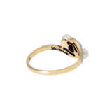 Ring mit Altschliffdiamant ca. 0,17 ct, 2 Perlen und 10 Diamantrosen, - photo 3