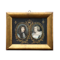 MINIATURMALER 19. Jahrhundert, Paar Portraits „Ludwig XIV“ und „Maria de Medici”,