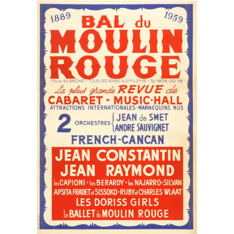 Plakat "BAL DU MOULIN ROUGE", 1889-1958, La plus grande Revue de Cabaret - Music-Hall, - фото 1