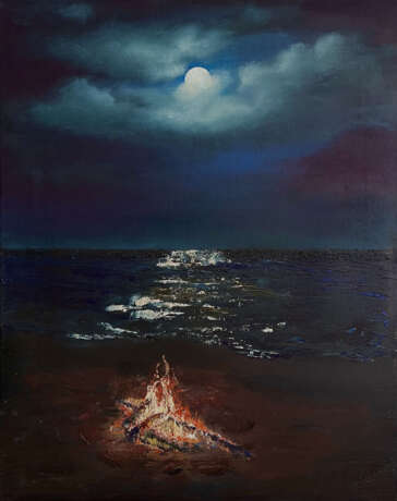 "Night by the sea" Toile sur le sous-châssis Peinture à l'huile Réalisme Russie 2021 - photo 1
