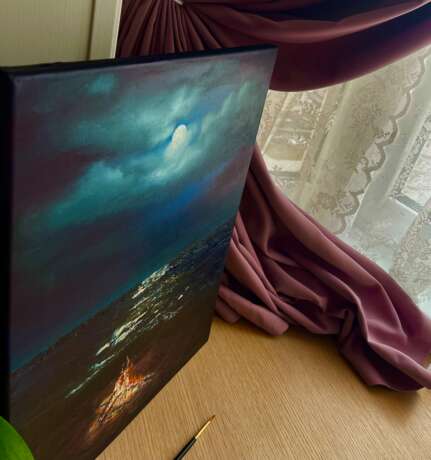 "Night by the sea" Toile sur le sous-châssis Peinture à l'huile Réalisme Russie 2021 - photo 3