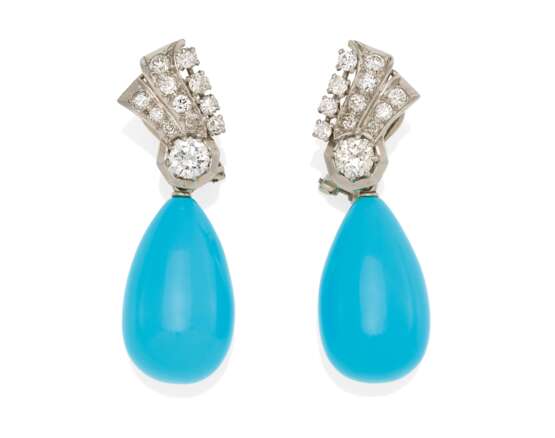 Turquoise Diamond Earrings - фото 1