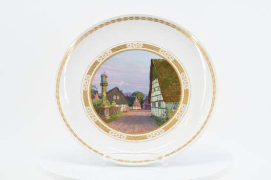 Plate with village view and gold enamel decor - Foto 2