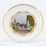 Plate with village view and gold enamel decor - фото 2