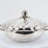 Pair of round lidded bowls with large fruit-shaped knobs and a sauce boat - photo 12