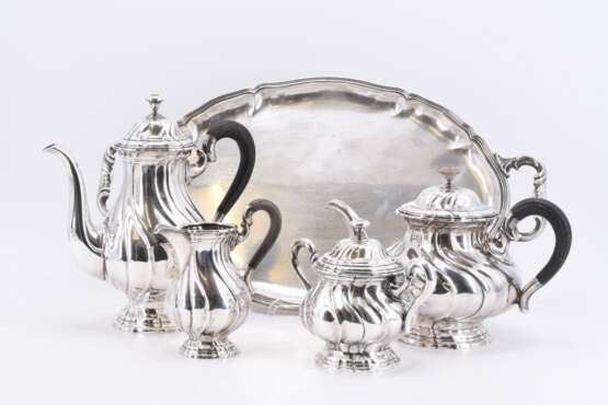 Four piece coffee and tea set with twisted contours and tray - photo 1