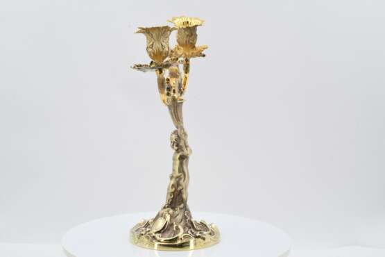 Pair of two-flame vermeil candlesticks with cupids - photo 2