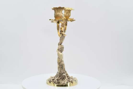 Pair of two-flame vermeil candlesticks with cupids - фото 4