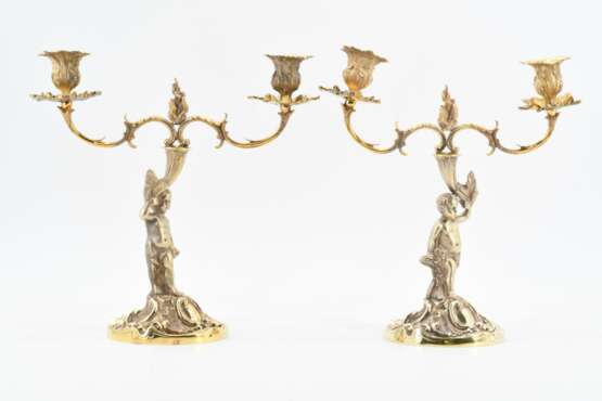 Pair of two-flame vermeil candlesticks with cupids - photo 7