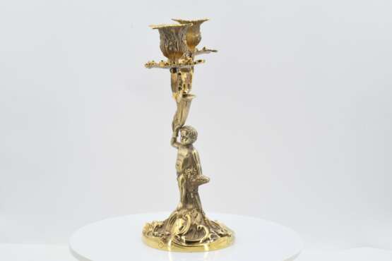 Pair of two-flame vermeil candlesticks with cupids - photo 9