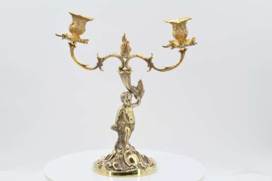 Pair of two-flame vermeil candlesticks with cupids - photo 14