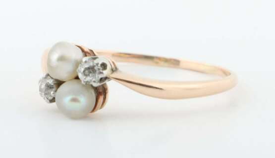 Zierlicher Croisé-Ring mit Perlen und Diamanten Roségold 585 - photo 2