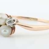 Zierlicher Croisé-Ring mit Perlen und Diamanten Roségold 585 - Foto 2