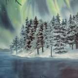 пейзаж зима северное сияние зимний лес Canvas on the subframe Oil изобразительное искусство Russia 2022 - photo 5