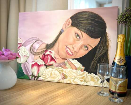 автопортрет, портрет девушки на заказ, портрет маслом „Портрет по фото маслом девушки женский“, Leinwand auf dem Hilfsrahmen, Öl, изобразительное искусство, Porträt, Russland, 2022 - Foto 3