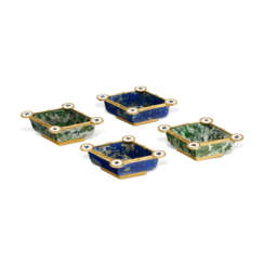 CARTIER EARLY 20TH CENTURY ENAMEL AND MULTI-GEM ASHTRAYS