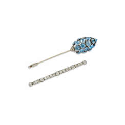 EARLY 20TH CENTURY GROUP OF A DIAMOND BAR BROOCH AND A SYNTHETIC GEMSTONE PIN