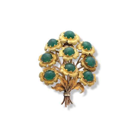 NO RESERVE | BUCCELLATI EMERALD FLOWER BROOCH AND UNSIGNED ART DECO DIAMOND AND EMERALD BROOCH - фото 3