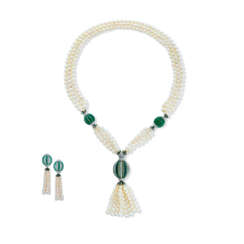NO RESERVE | SET OF CULTURED PEARL, CHALCEDONY, DIAMOND AND ENAMEL JEWELLERY
