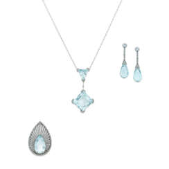 SUITE OF AQUAMARINE AND DIAMOND JEWELLERY