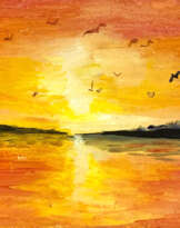 Miniature birds fly away at sunset Miniature birds fly away at sunset