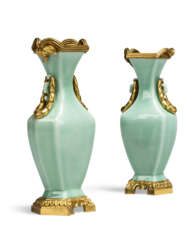 A PAIR OF FRENCH ORMOLU-MOUNTED CHINESE CELADON-GLAZED VASES