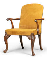 A GEORGE II MAHOGANY OPEN ARMCHAIR