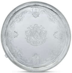 A GEORGE II SILVER SALVER OR KETTLE-STAND