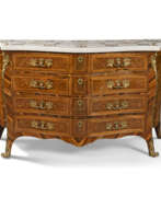 Goncalo Alves. A GEORGE III ORMOLU-MOUNTED LABURNUM, BRAZILIAN ROSEWOOD, FUSTIC, AMARANTH AND MARQUETRY COMMODE