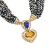 SAPPHIRE, DIAMOND AND HAEMATITE NECKLACE AND EARRINGS - Foto 3
