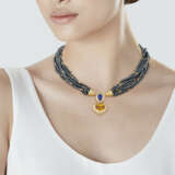 SAPPHIRE, DIAMOND AND HAEMATITE NECKLACE AND EARRINGS - Foto 5