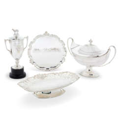 AN ELIZABETH II SILVER TUREEN AND COVER, A CUP AND COVER, A DISH AND A SALVER