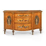 A GEORGE III POLYCHROME-PAINTED, PARCEL-GILT SATINWOOD, KINGWOOD AND TULIPWOOD-CROSSBANDED COMMODE - photo 1