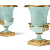A PAIR OF TURQUOISE-GROUND TWO-HANDLED CAMPANA VASES - photo 1