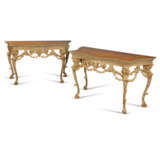 A PAIR OF GEORGE III GILT-BRASS MOUNTED KINGWOOD-CROSSBANDED WALNUT, TULIPWOOD AND FRUITWOOD MARQUETRY AND GILTWOOD PIER TABLES - photo 1