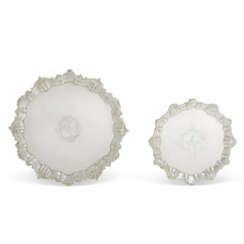 TWO GEORGE II SILVER SALVERS
