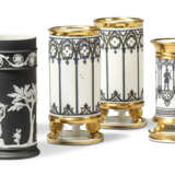 A PAIR OF WEDGWOOD BLACK JASPERWARE SPILL-VASES AND TWO PAIRS OF PARIS PORCELAIN SPILL-VASES - фото 1