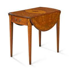 AN ENGLISH SATINWOOD, YEW, HOLLY AND MARQUETRY PEMBROKE TABLE