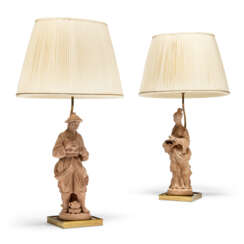 A PAIR OF TERRACOTTA FIGURES, NOW FORMING LAMPS