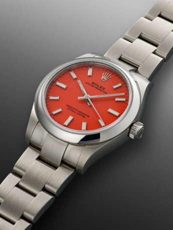 ROLEX, STAINLESS STEEL 'OYSTER PERPETUAL' WITH CORAL RED DIAL, REF. 277200 - photo 2