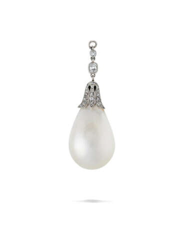 EARLY 20TH CENTURY NATURAL PEARL AND DIAMOND PENDANT - Foto 1