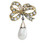 LATE 19TH CENTURY NATURAL PEARL AND DIAMOND BOW BROOCH - Foto 3
