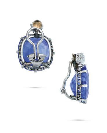 EARLY 20TH CENTURY SAPPHIRE AND DIAMOND EARRINGS - Foto 3