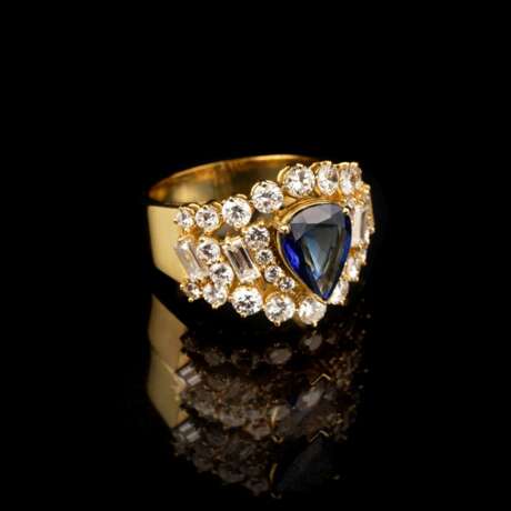 Diamant-Ring mit Tropfen-Saphir. - photo 2