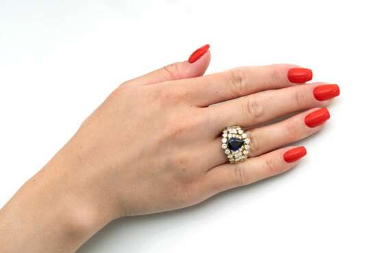 Diamant-Ring mit Tropfen-Saphir. - photo 3