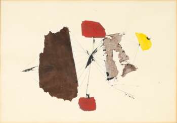 Yoshishige Saito (Tokio 1904 - 2001). Collage in Braun, Rot und Gelb.