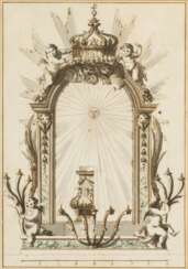 Französischer Meister tätig 2. Hälfte 18. Jh. Entwurf für einen Spiegel mit Krone und Putti.
